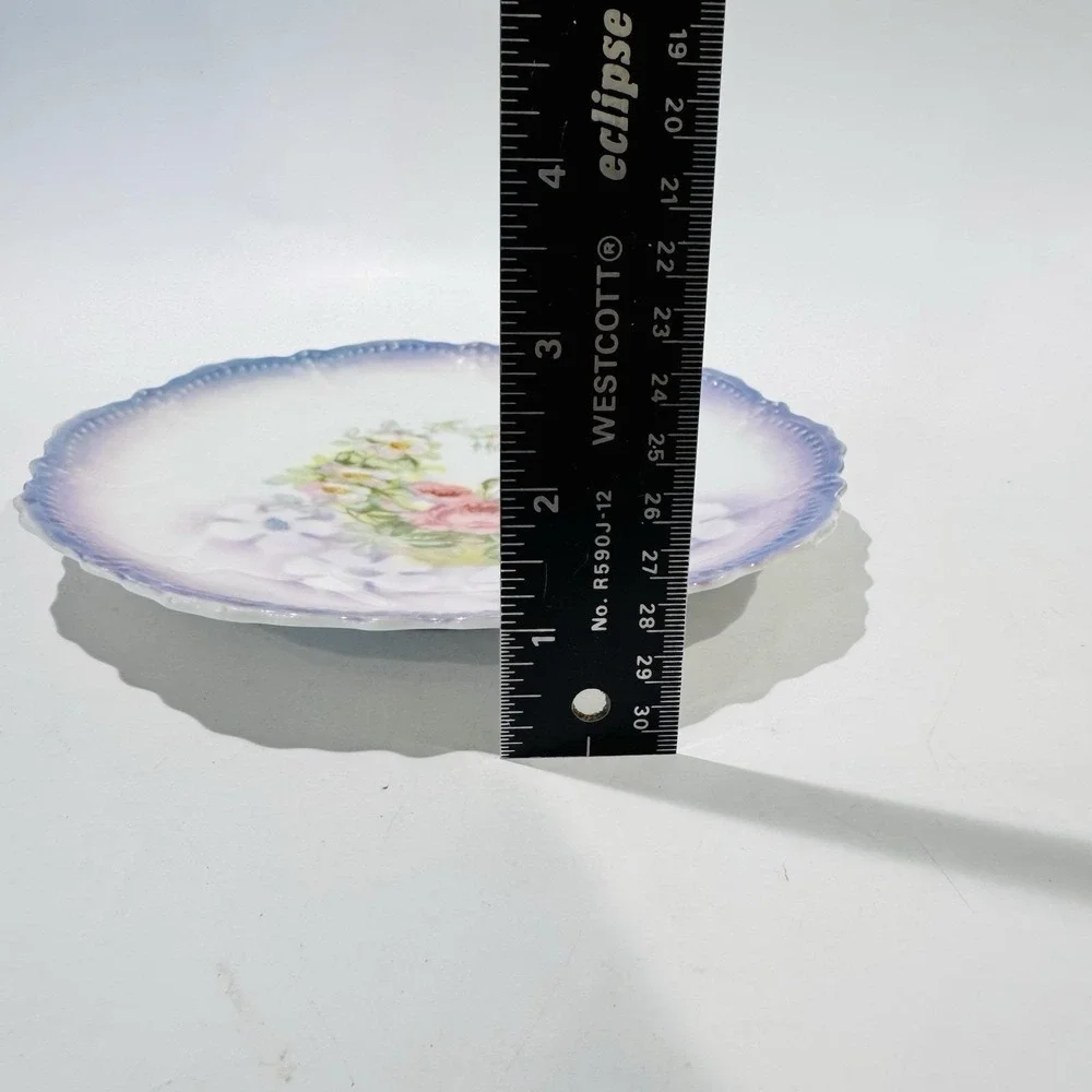 Antique Purple Floral Cabinet Plate w Iridescent Finish‎  Leuchtenburg Germany